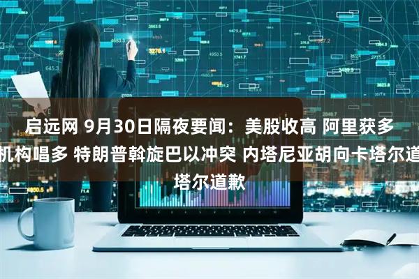 启远网 9月30日隔夜要闻：美股收高 阿里获多家机构唱多 特朗普斡旋巴以冲突 内塔尼亚胡向卡塔尔道歉