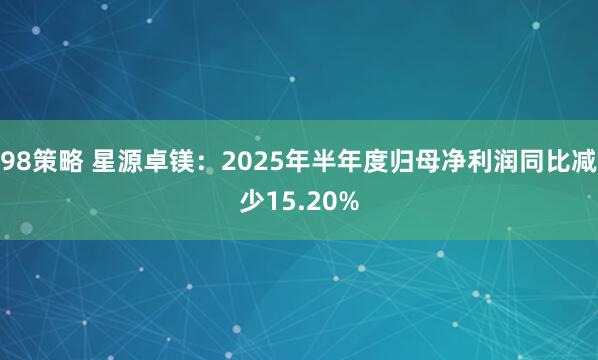 98策略 星源卓镁：2025年半年度归母净利润同比减少15.20%